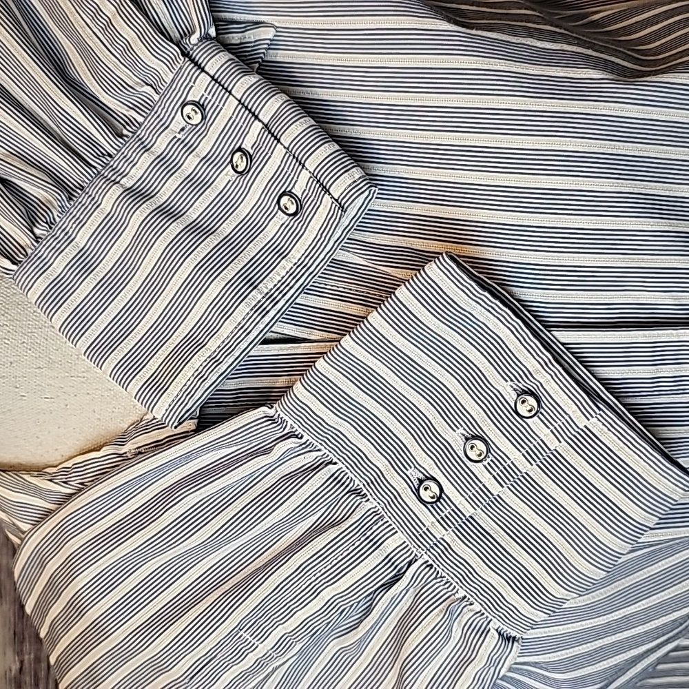AVENUE THE BEDFORD PLUS SIZE BLUE WHITE STRIPED BUTTON-UP BLOUSE - Picture 10 of 13